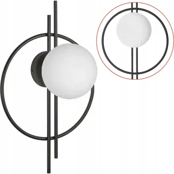 Nástěnné svítidlo Nástěnná LAMPA ČERNÁ S BÍLÝM SKLENĚNÝM STÍNIDLEM KOULE GEOMETRICKÁ E27