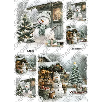 Umělecký papír Rýžový a soft papír na decoupage - Sněhulák - KB4522 Materiál: Soft, Rozměr: A4