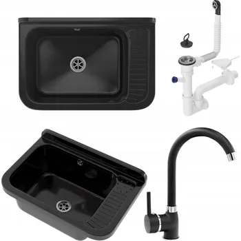 Granitový dřez Technický dřez Granitan jednokomorový černý 50x34 cm s baterií