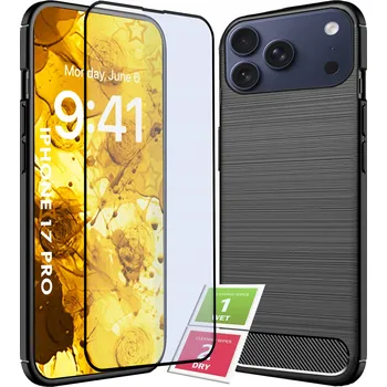 Pouzdro na mobilní telefon Pouzdro pro Apple iPhone 17 Pro | Tenké pouzdro Karbon + 9hodinové Tvrzené sklo