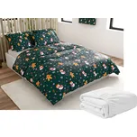 Sada mikroplyšového povlečení SNĚHULÁK A PERNÍČEK zelené + prostěradlo mikroplyš SOFT 180x200 cm bílé, dvoulůžko, 200x220 + 2 polštáře 70x90 cm