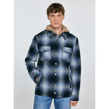 Pánská casual bunda BIG STAR Pánská košilová bunda v kostce tmavě modrá Obis 403 L