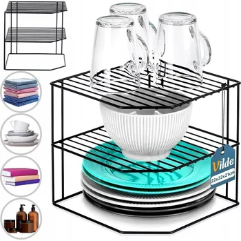 police Rohová kuchyňská police Vilde kovová černá 2-úrovňová 22x22x21 cm