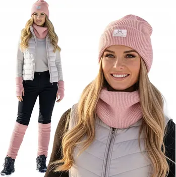 Čepice Pako Jeans sada: čepice, nákrčník (rolák) a rukavice, univerzální velikost, růžová