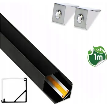 LED páska Rohový profil pro LED pásky s krytem + záslepky + úchyty 1m ČERNÝ