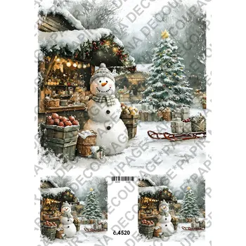 Umělecký papír Rýžový a soft papír na decoupage - Sněhulák - KB4520 Materiál: Soft, Rozměr: A4