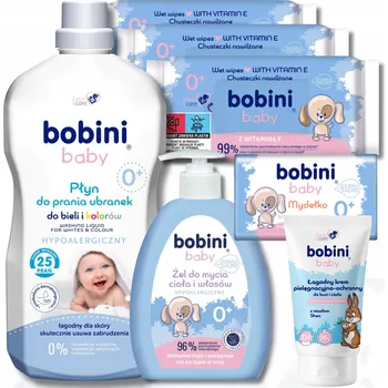 Prací gel Bobini Prací Prostředek pro Děti Gel, Mýdlo, Krém, Vlhčené Ubrousky Sada 7ks