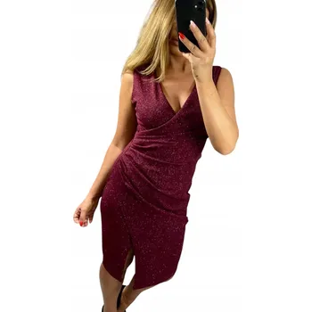 Dámské šaty V683 Zavinovací ŠATY bez rukávů, lesklá, vínová, vel. 42 (XL)