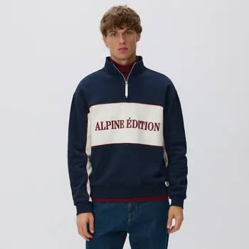 Pánská mikina Reserved - Bavlněná mikina se stojáčkem - tmavomodrá - ZU312-59X - ZU312-59X-L