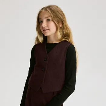 Dívčí bunda Reserved - Úpletová vesta s viskózou - hnědá - 353DB-83X - 353DB-83X-164