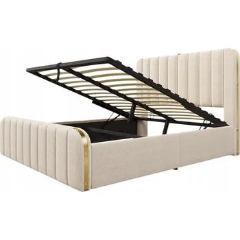 Postel Jednolůžková dřevěná postel Arhatreya 160x200, béžové odstíny