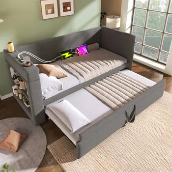 Pohovka Jednolůžková dřevěná postel Arhatreya 90x200 cm šedá