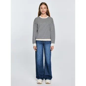 BIG STAR DÍVČÍ TRIČKO S PROUŽKY TMAVĚ MODRÁ-BÉŽOVÁ LANLA 403 146