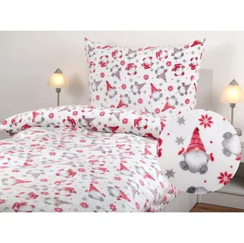 Povlečení JAN peří Hebké povlečení z mikroplyše (flanel fleece) - vánoční skřítek Bílé 1dílné 140 x 200, 70 x 90 cm zip