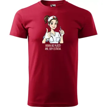 Pánské tričko Sablio Tričko s potiskem pro zdravotní sestru Hrdina bez pláště? Ano, jsem sestřička - červené 4XL