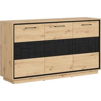 Komoda Moderní třídveřová komoda do obývacího pokoje a ložnice Pont - Black Red White - BRW Dub Artisan / Černá 159,7x89,9 cm