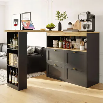 Jídelní stůl Barový stůl otočný o 360° Jídelní stůl Police 4 zásuvky Černý bufet