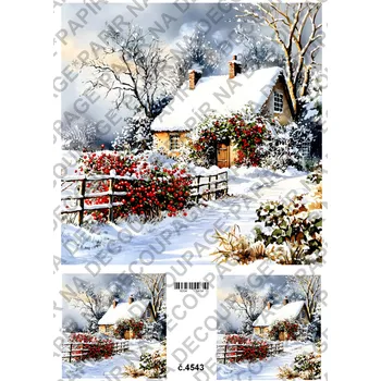 Umělecký papír Rýžový a soft papír na decoupage - Dům v zimě - KB4543 Materiál: Soft, Rozměr: A4