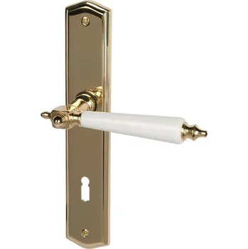 Dveřní kování Štítkové kování Südmetall Thor-LS, Variostar klika / klika, Obyčejný klíč, Mosaz leštěná / Bílá