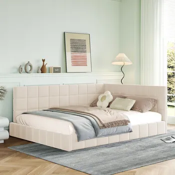 Postel Jednolůžková dřevěná postel Arhatreya 140x200 v odstínech béžové