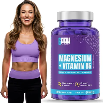 HOŘČÍK + VITAMÍN B6 BALENÍ 6 KUSŮ NUTRITION 90 KAPSLÍ. Hořčík Vit. Pro Mozek a Energii