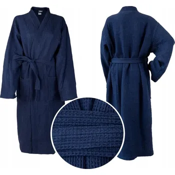 Dámský župan Vaflový župan Kimono Tmavě modrý Unisex Dlouhý Měkký Certifikát Velikost XL