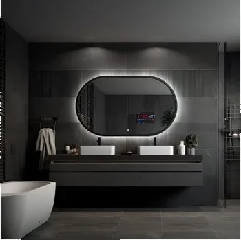 Zrcadlo Multimediální koupelnové zrcadlo v černém MDF rámu s podsvícením - OSKAR SMART LED - barva rámu dle vašeho výběru