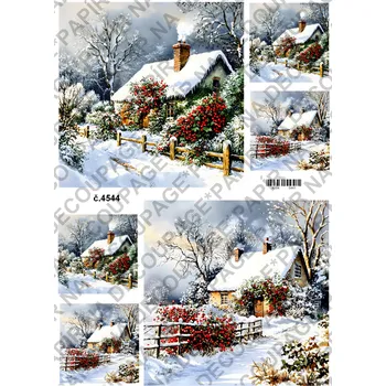 Umělecký papír Rýžový a soft papír na decoupage - Dům v zimě - KB4544 Materiál: Soft, Rozměr: A4