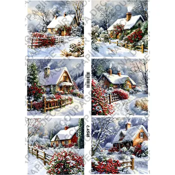 Umělecký papír Rýžový a soft papír na decoupage - Dům v zimě - KB4548 Materiál: Soft, Rozměr: A4