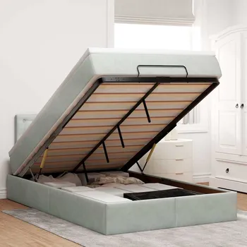 Postel zahrada-XL Osmanský rám postele s matrací světle šedá 120x200cm samet 3311909