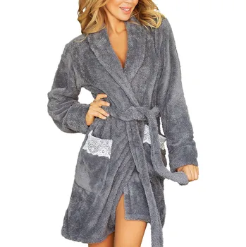 Dámský župan Župan Župan Paleo S Šedý Teplý Příjemný Silný Oblečení Pro Zimomřivé