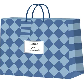 Party dekorace Dárková taška horizontální malá - Modrá šachovnice (22,9 × 9,8 × 17,8 cm)
