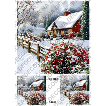 Umělecký papír Rýžový a soft papír na decoupage - Dům v zimě - KB4550 Materiál: Soft, Rozměr: A4