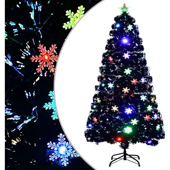 Vánoční stromek zahrada-XL Vánoční strom s LED vločkami černý 120 cm optické vlákno 328461