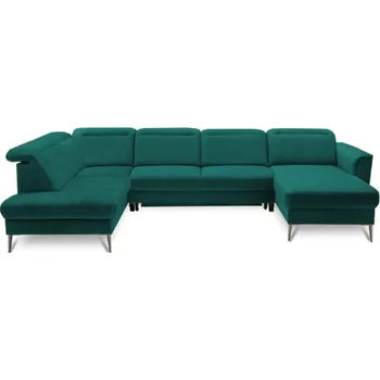 Sedací souprava Rohová sedačka U Santini s funkcí spaní typu delfín, nastavitelnými opěrkami hlavy a 2 úložnými prostory - Vero jaguar 2185 327x81 cm