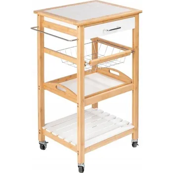 Servírovací stolek Kuchyňský vozík BAMBUS + MDF prostorný na kolečkách