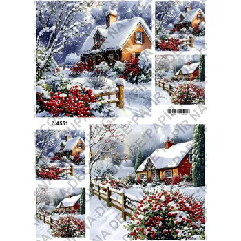 Umělecký papír Rýžový a soft papír na decoupage - Dům v zimě - KB4551 Materiál: Soft, Rozměr: A4