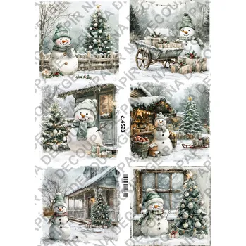 Umělecký papír Rýžový a soft papír na decoupage - Sněhulák - KB4523 Materiál: Soft, Rozměr: A4