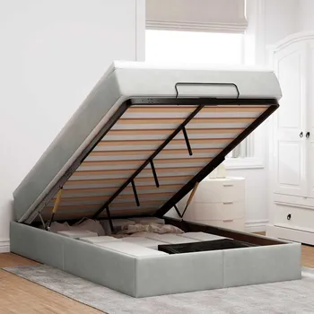 Postel zahrada-XL Osmanský rám postele s matrací světle šedá 120x200cm samet 3311177