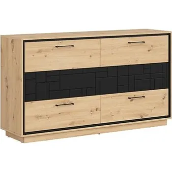 Komoda Prostorná komoda se zásuvkami do ložnice Pont - Black Red White - BRW Dub Artisan / Černá 159,7x89,9 cm