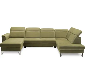 Sedací souprava Rohová sedačka U Santini s rozkládací funkcí typu delfín, nastavitelnými opěrkami hlavy a 2 úložnými prostory - Vero jaguar 2187 327x81 cm