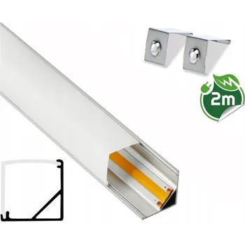 LED osvětlení Rohový profil pro LED pásky s krytem + záslepky + úchyty 2m STŘÍBRNÝ