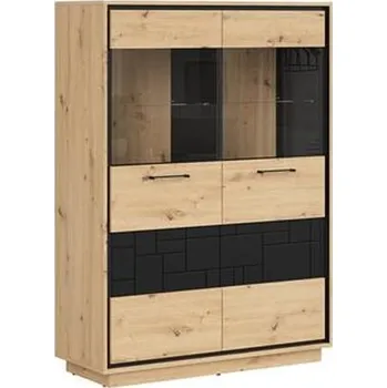 Knihovna Nízká dvoudveřová vitrína do obývacího pokoje Pont - Black Red White - BRW Dub Artisan / Černá 108,7x150,5 cm