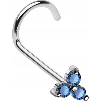 Piercing Titanový piercing do nosu zahnutý s krystalem 1,0/8 modrý