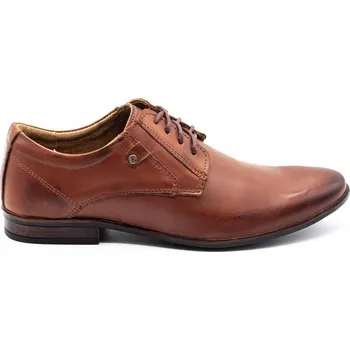 Pánské polobotky Elegantní pánské kožené společenské boty šněrovací casual 850 hnědé velikost 41