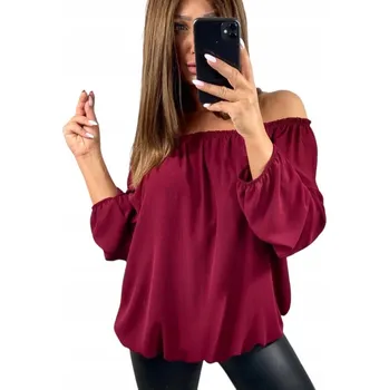 Dámská halenka B985 ŠIFONOVÁ HALENKA SE ŠPANĚLSKÝM VÝSTŘIHEM BORDÓ vel. 46