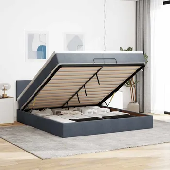 Postel zahrada-XL Osmanský rám postele s matrací tmavě šedá 200x200 cm samet 3311724