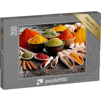 Puzzle puzzle 200 dílků „Různé koření a bylinky na kuchyňském stole“
