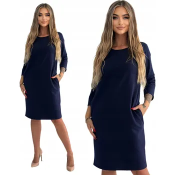 Dámské šaty TMAVĚ MODRÁ BAVLNĚNÁ SPORTOVNÍ ŠATY S KAPSAMI, VELIKOST 42