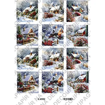 Umělecký papír Rýžový a soft papír na decoupage - Dům v zimě - KB4552 Materiál: Soft, Rozměr: A4